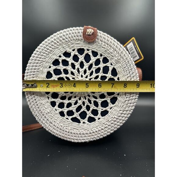 9” NAVY Lined WHITE‎ Round Rattan Bag for Women Beach Crossbody Shoulder Bag NWT - Picture 3 of 16